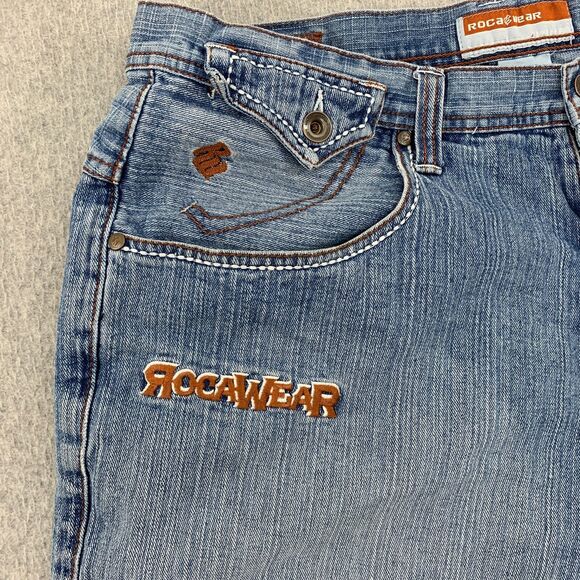 Roca Wear Shorts Mens 38 X 14 Big & Tall Flap Pockets Light Wash Embroidered - Picture 3 of 16